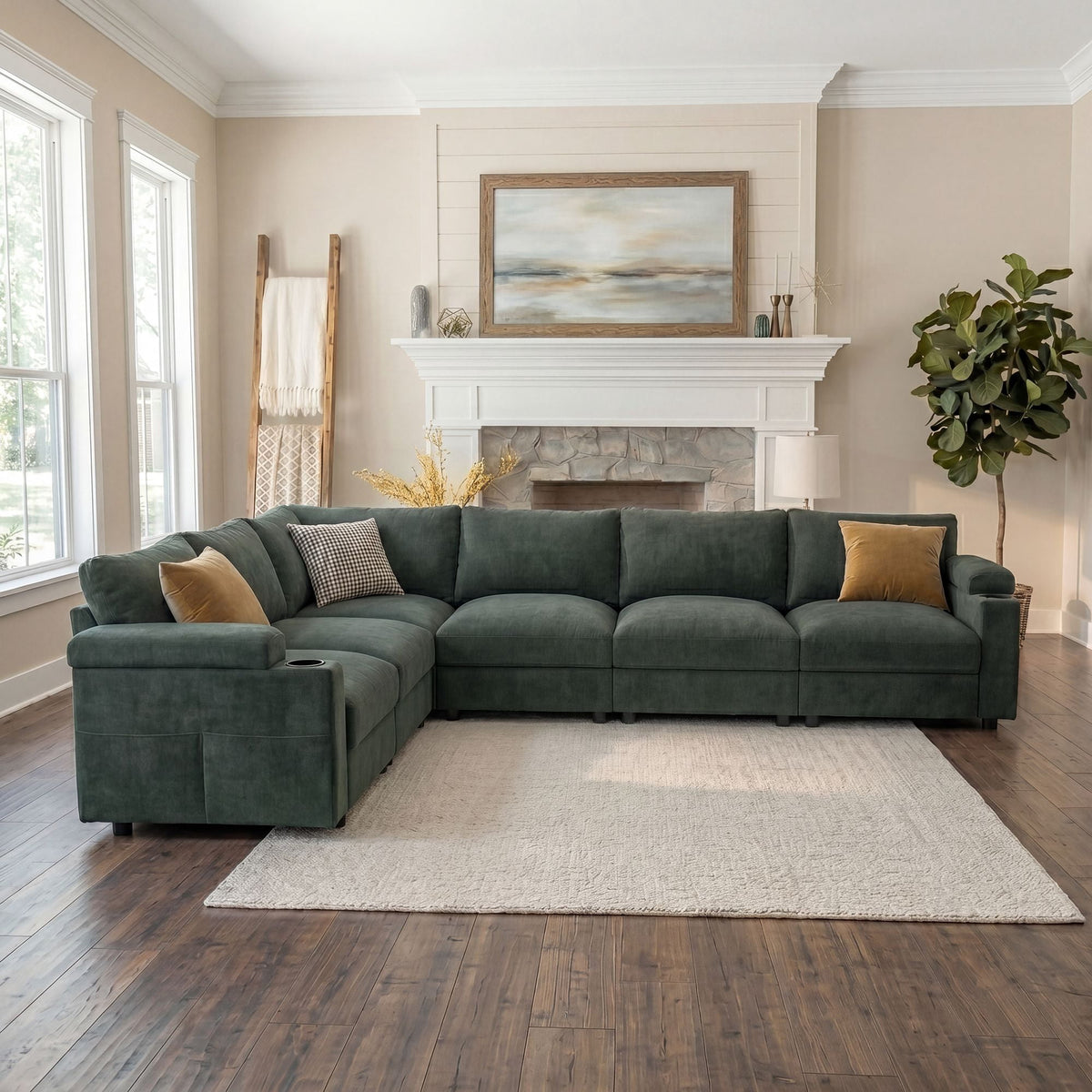 Oversized Modular Sectional Sofa,L Shape 6-Seat Cloud Couch,Comfy Chenille Deep Seat Sofa for Living Room, Apartment,Green