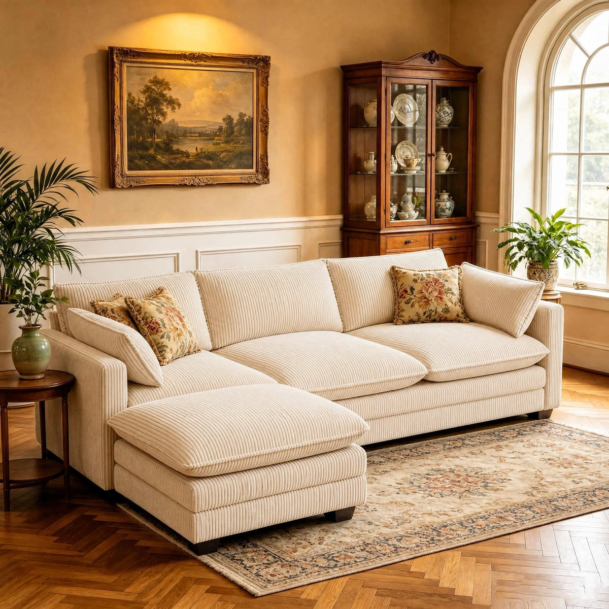 SOLIA 135" 4-Seat U-Shaped Modular Sectional Sofa Couch Corduroy with Chaise Lounge
