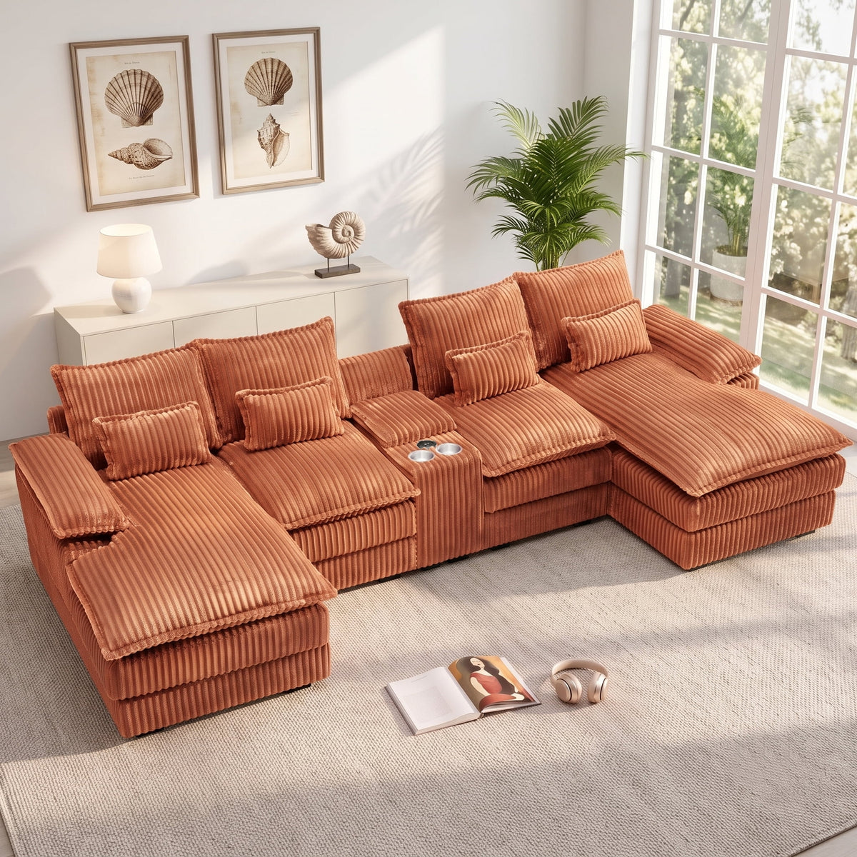 SOLIA 97" 3-Seat L-Shaped Cloud Modular Sectional Couch Linen with Movable Ottoman