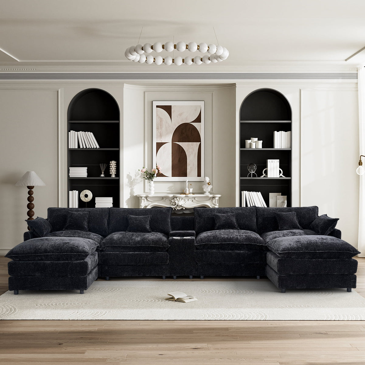 SOLIA 97" 3-Seat L-Shaped Cloud Modular Sectional Couch Linen with Movable Ottoman
