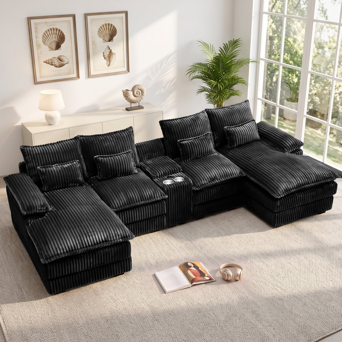 SOLIA 97" 3-Seat L-Shaped Cloud Modular Sectional Couch Linen with Movable Ottoman