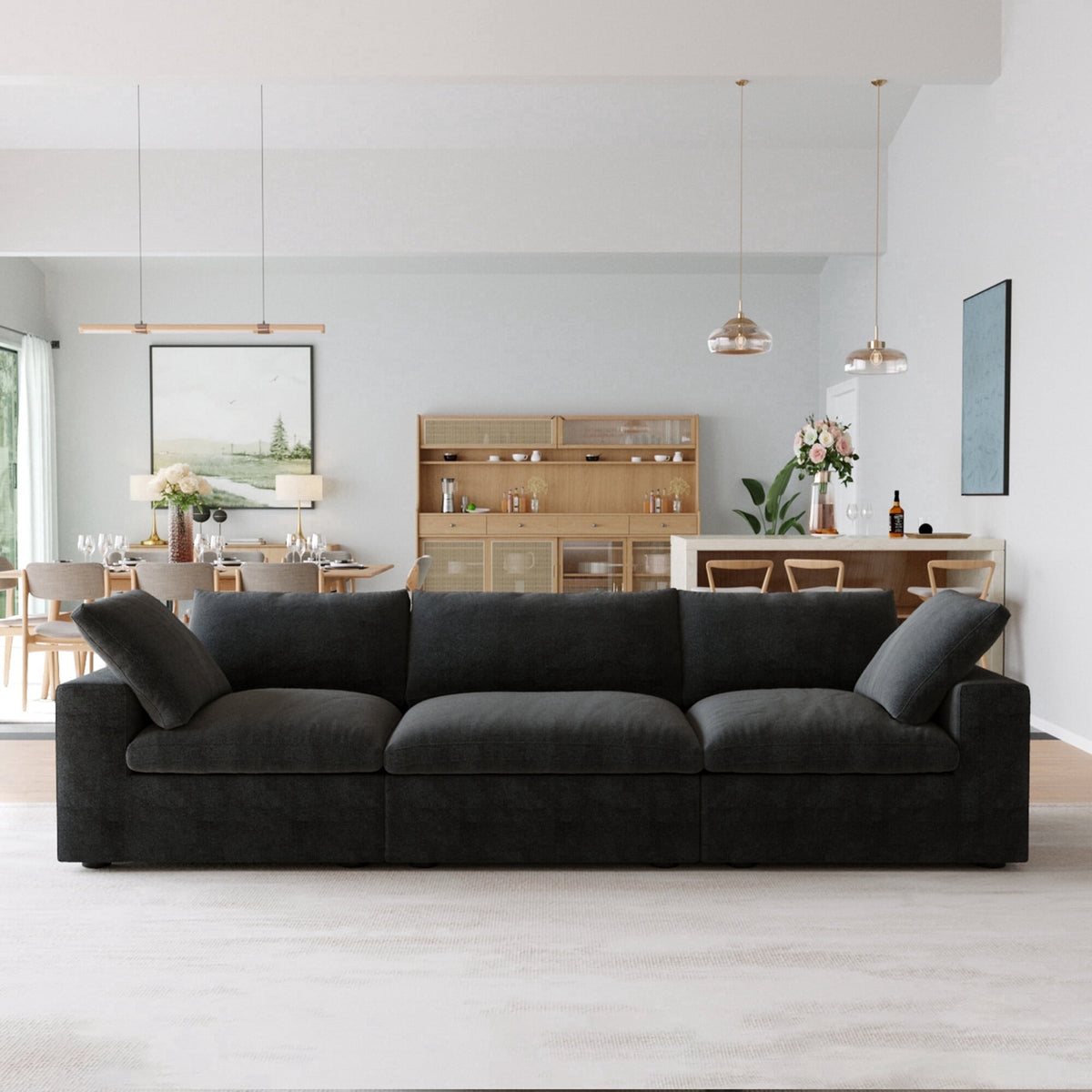 Sdorens Free Convertible Sectional Sofa Modular Couch,Modern Linen Fabric Sofa for Living Room,Apartment and Small Space,3-Seat Sofa,Black