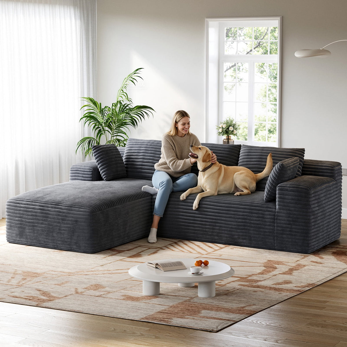 SOLIA 101" L-Shaped Cloud Modular Sectional Couch Faux Leather with Chaise Lounge