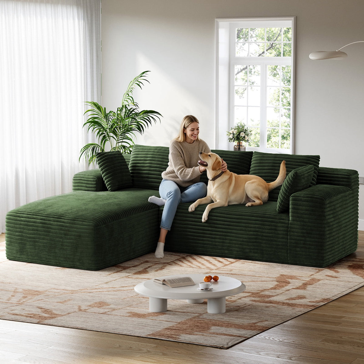 SOLIA 101" L-Shaped Cloud Modular Sectional Couch Faux Leather with Chaise Lounge