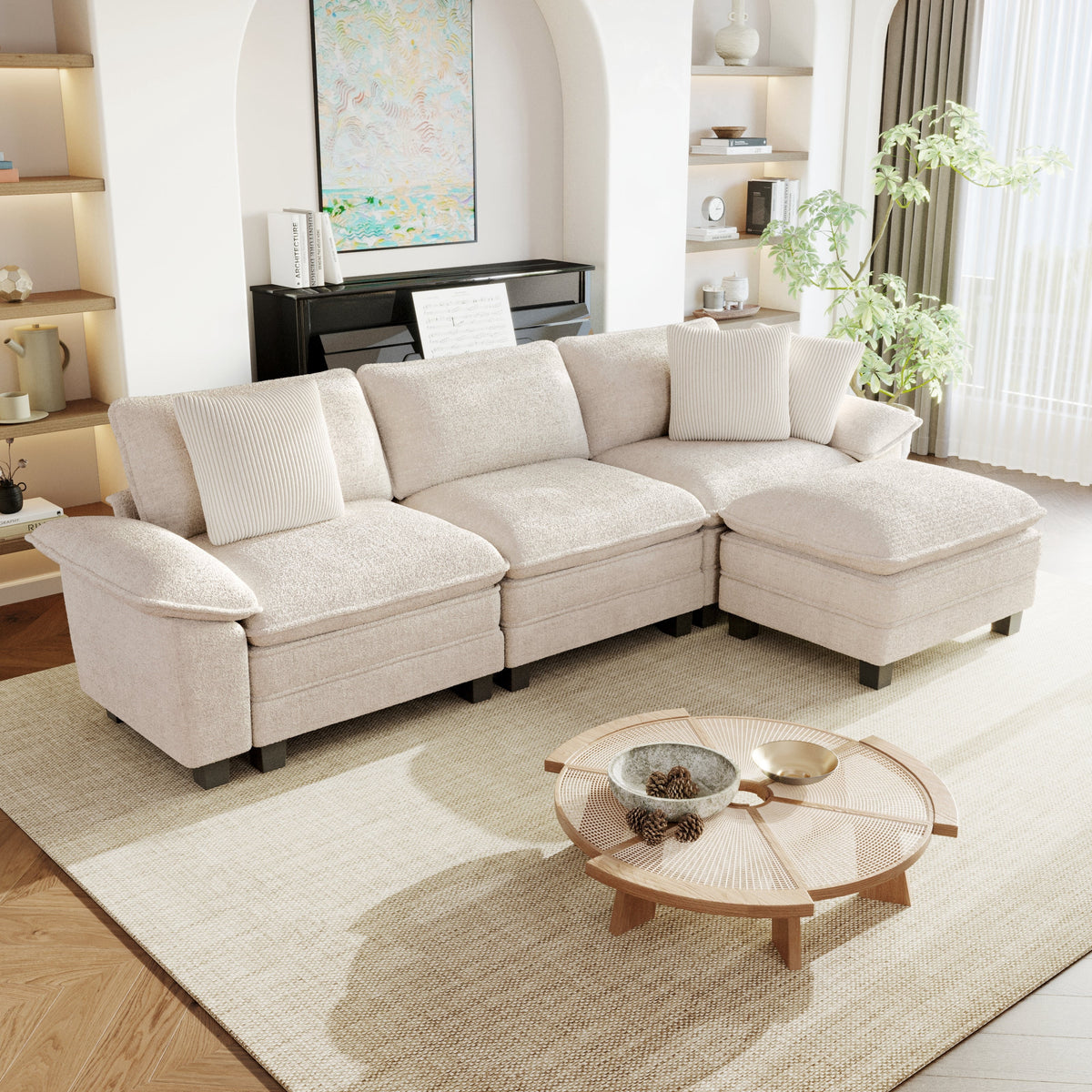 SOLIA 157.5" 6-Seat Cloud Modular Sectional Couch Chenille with Movable Ottoman