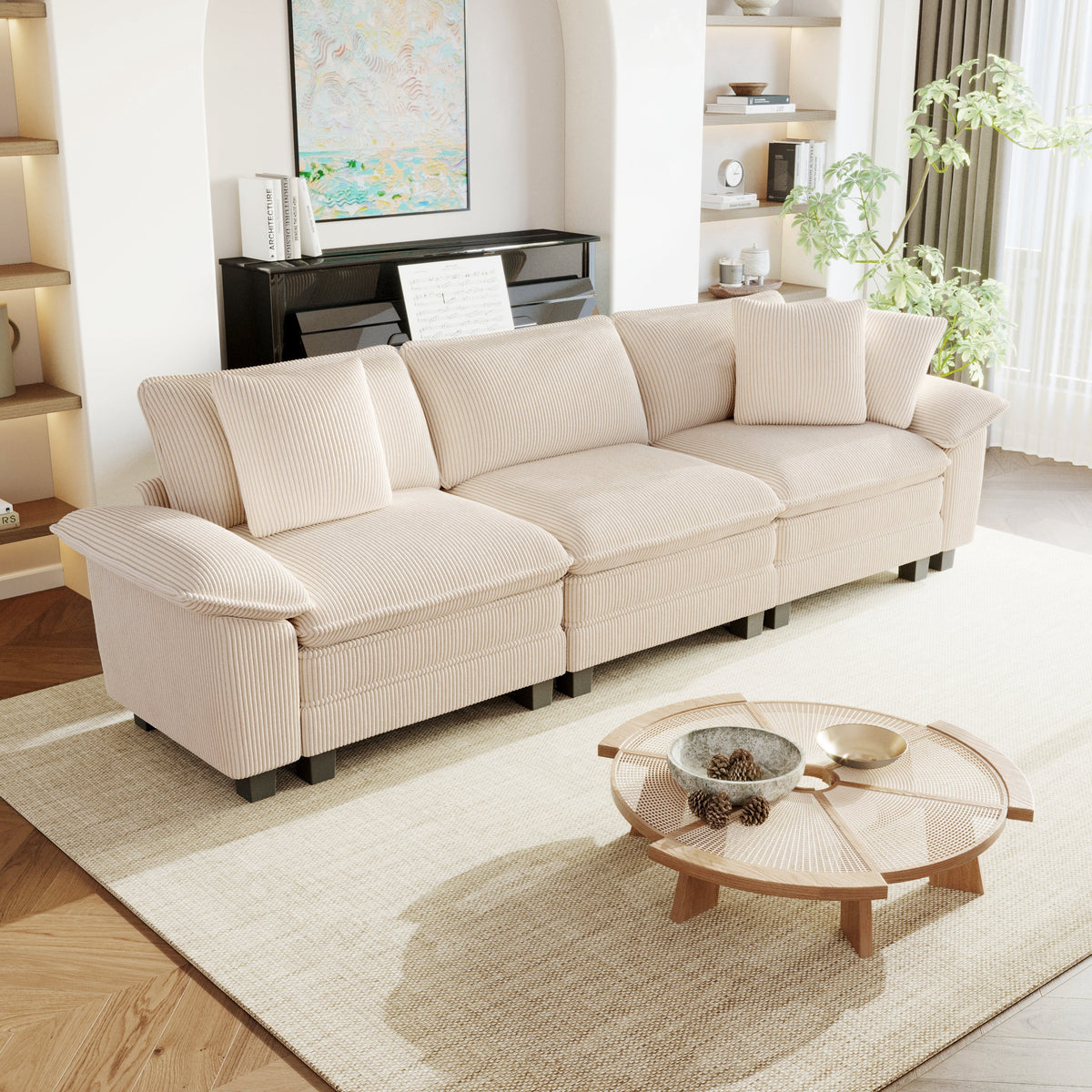 SOLIA 157.5" 6-Seat Cloud Modular Sectional Couch Chenille with Movable Ottoman
