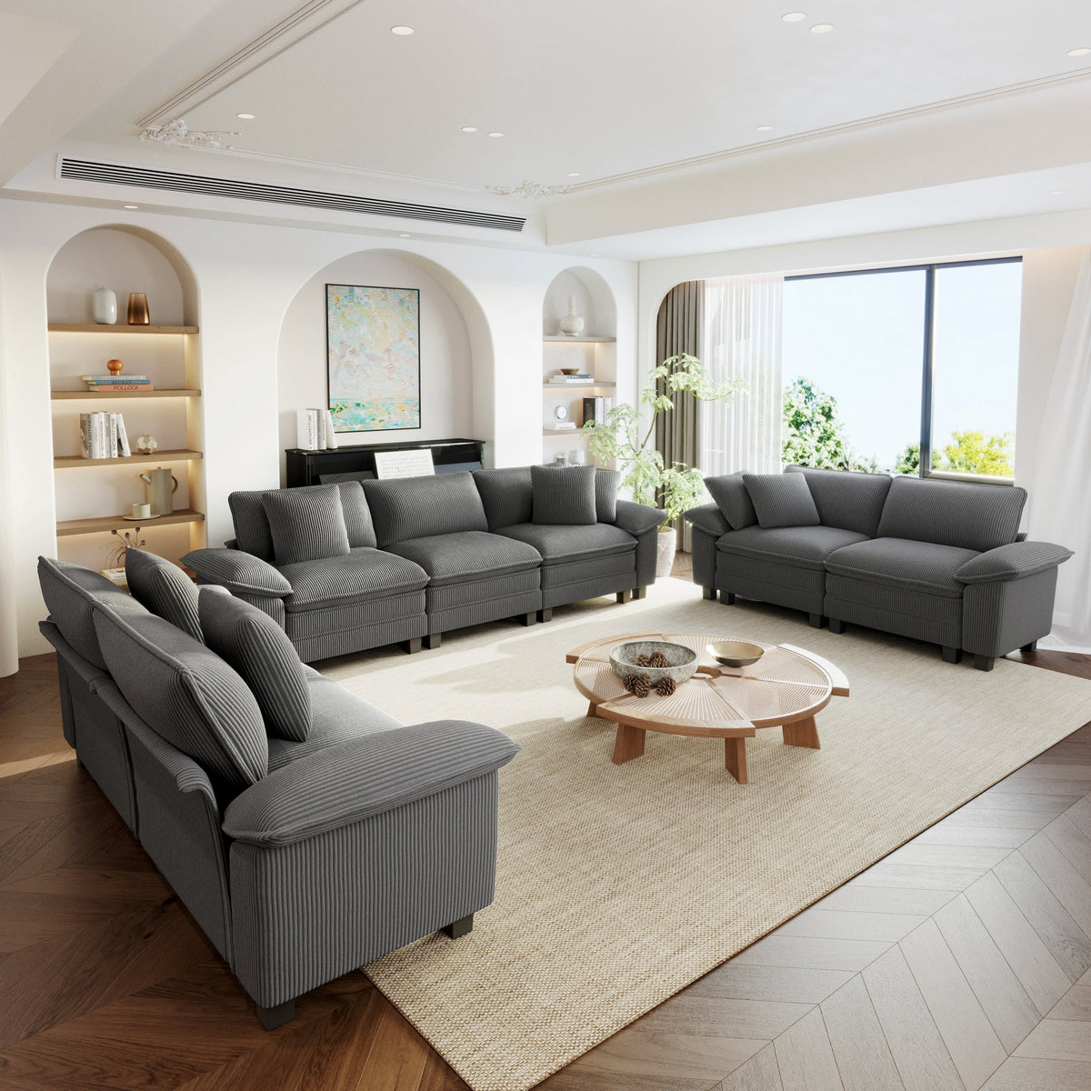 SOLIA 157.5" 6-Seat Cloud Modular Sectional Couch Chenille with Movable Ottoman
