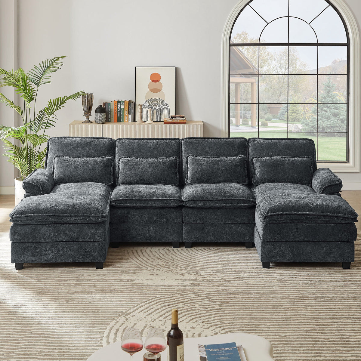 SOLIA 113" U-Shaped Cloud Modular Sectional Couch Linen with Double Chaise