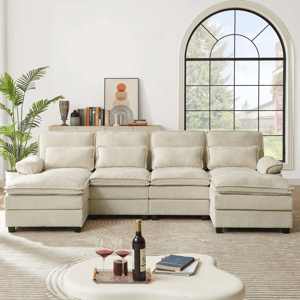 SOLIA 113" U-Shaped Cloud Modular Sectional Couch Linen with Double Chaise