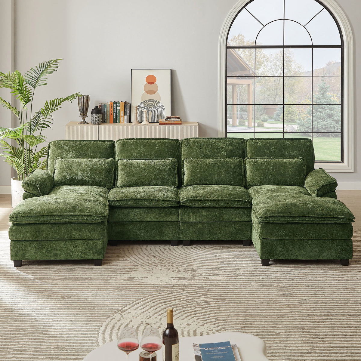 SOLIA 113" U-Shaped Cloud Modular Sectional Couch Linen with Double Chaise