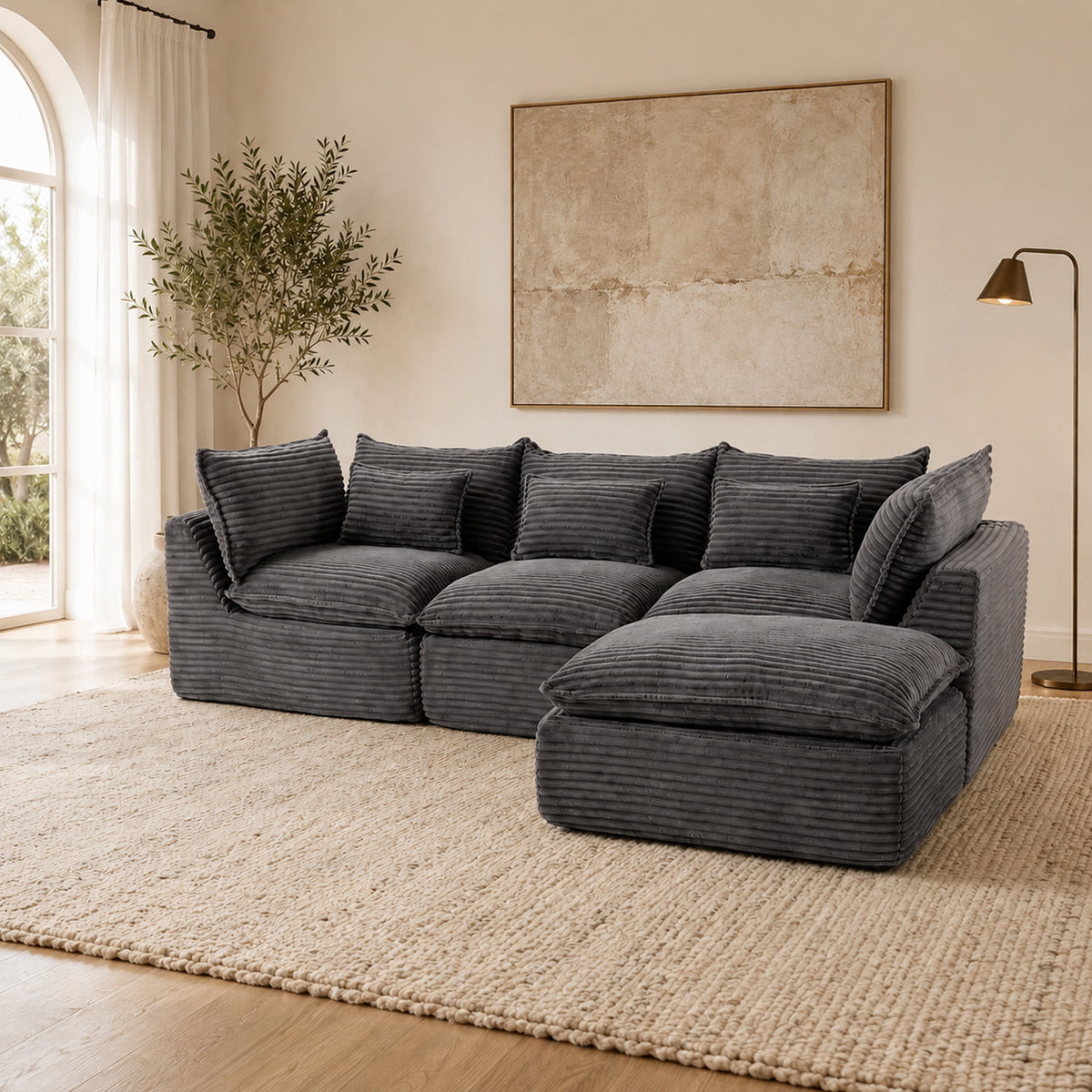 SOLIA 130" 4-Seat U-Shaped Cloud Modular Sectional Couch Linen