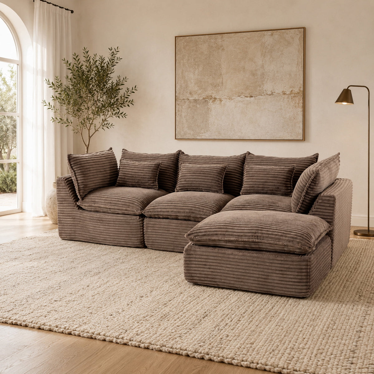 SOLIA 130" 4-Seat U-Shaped Cloud Modular Sectional Couch Linen