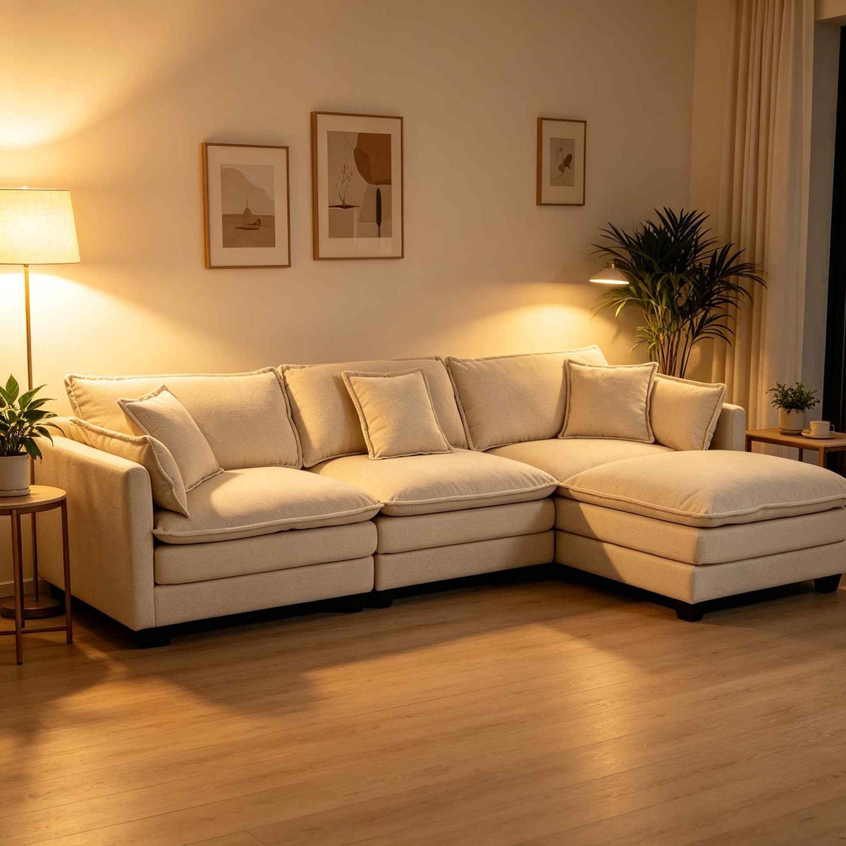 SOLIA 130" 4-Seat U-Shaped Cloud Modular Sectional Couch Linen