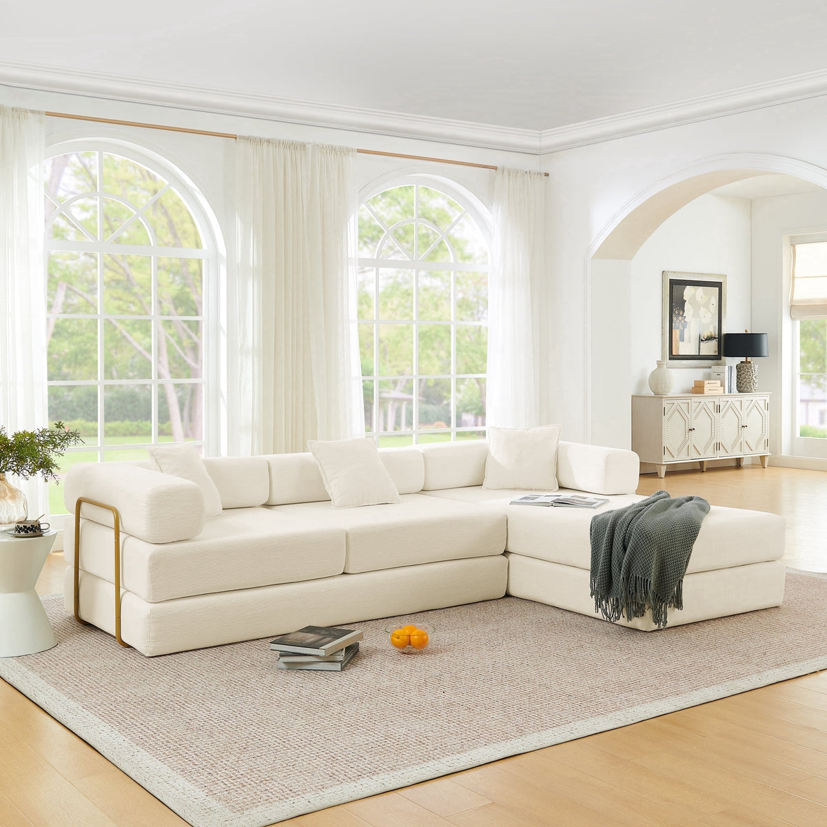 SOLIA 106" L-Shaped Sleeper Sectional Sofa Bed Corduroy