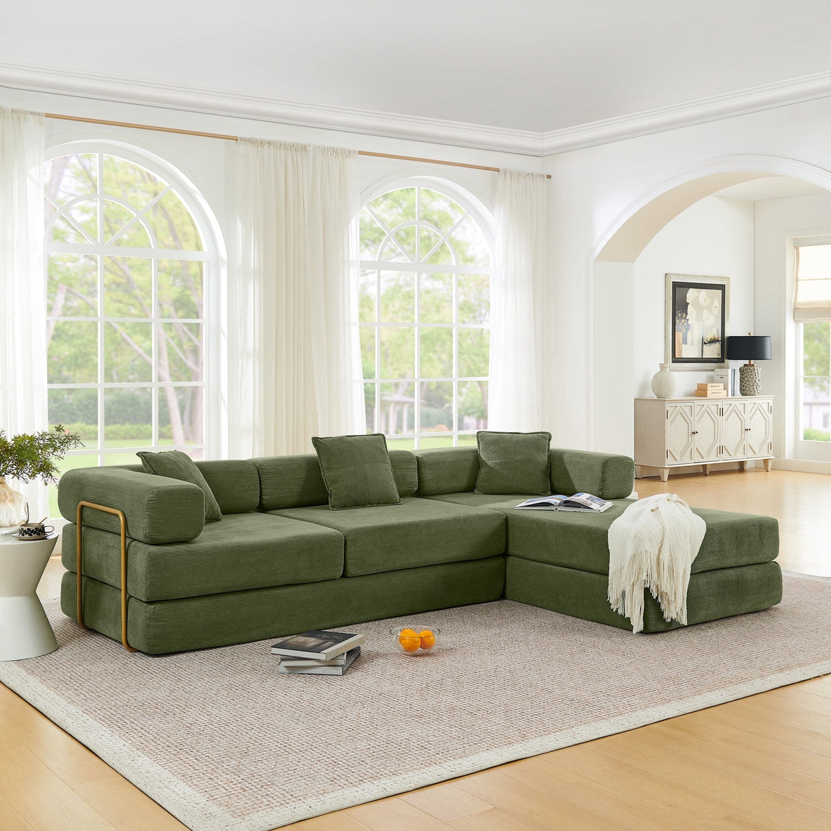 SOLIA 106" L-Shaped Sleeper Sectional Sofa Bed Corduroy