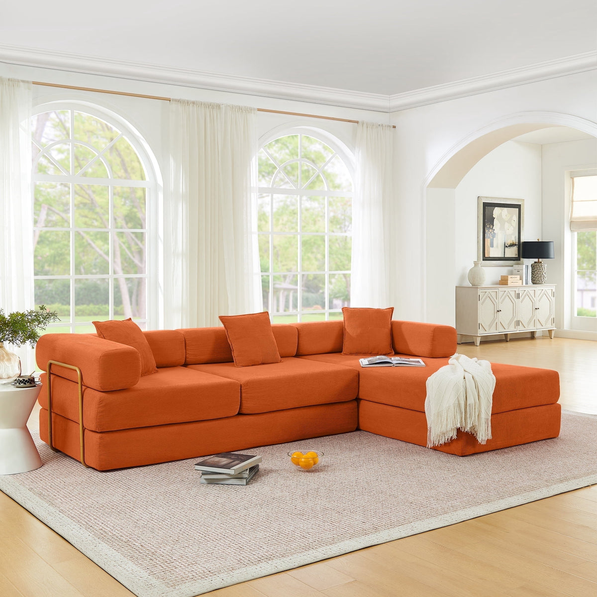 SOLIA 106" L-Shaped Sleeper Sectional Sofa Bed Corduroy