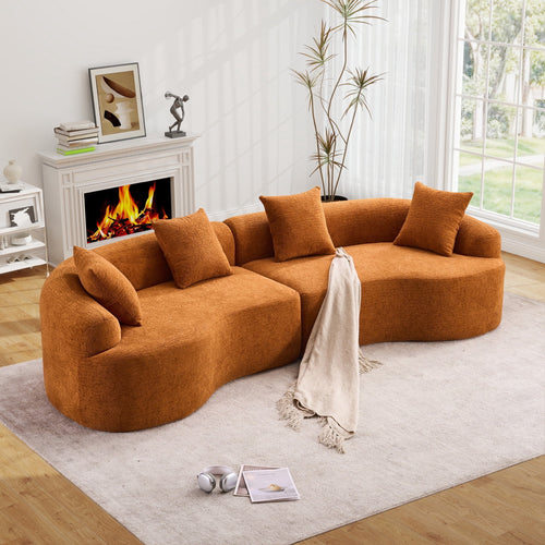 Timbernest 110" Curved Modular Sectional Sofa, 4 Seater Chenille Boneless Couch for Living Room, Playroom, Orange