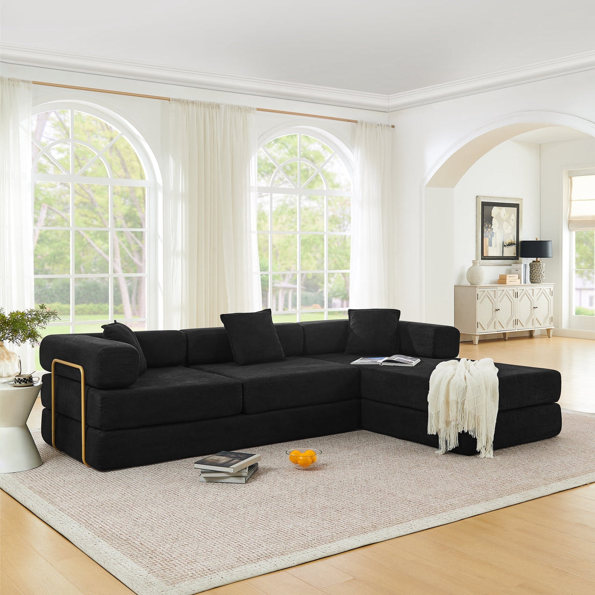 SOLIA 106" L-Shaped Sleeper Sectional Sofa Bed Corduroy
