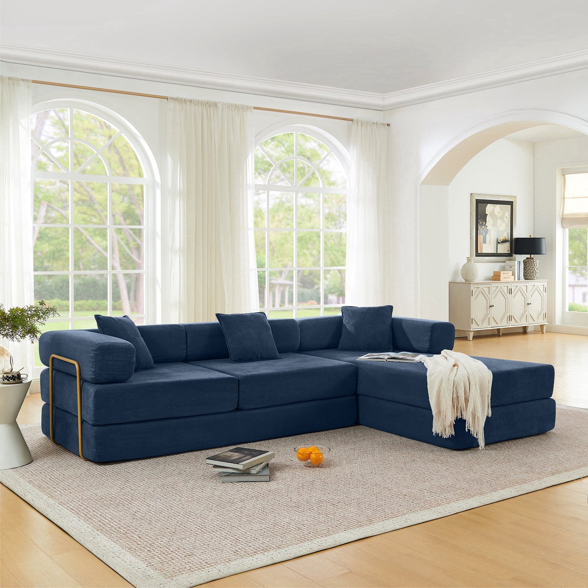 SOLIA 106" L-Shaped Sleeper Sectional Sofa Bed Corduroy