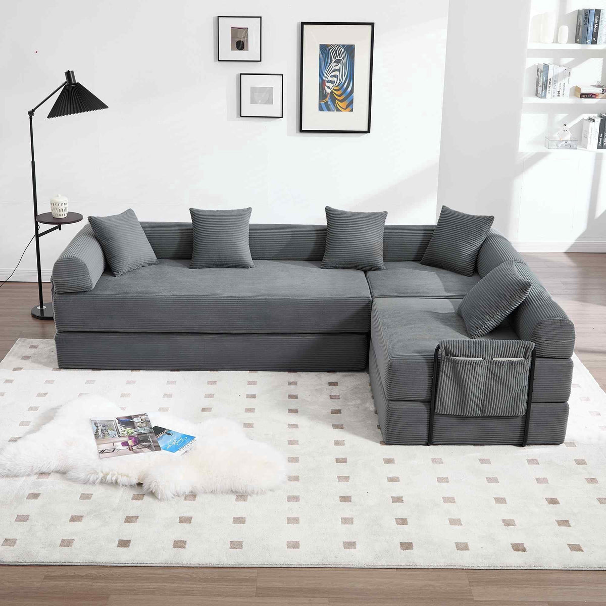 SOLIA 106" L-Shaped Sleeper Sectional Sofa Bed Corduroy