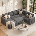 Time Ray 7 Seaters Storage Sectional Sleeper Sofa with Pull Out Bed,Modular Sectional Sofa with Storage Ottoman,Side Pocket,2 Loveseat,Plush Corduroy Sectional Couches for Living Room,Grey