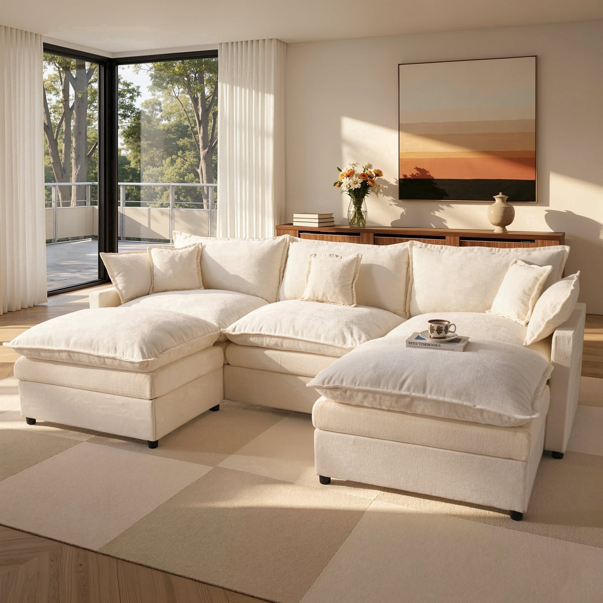 SOLIA 107.87" 4-Seat U-Shaped Cloud Modular Sectional Couch Chenille with Movable Ottoman