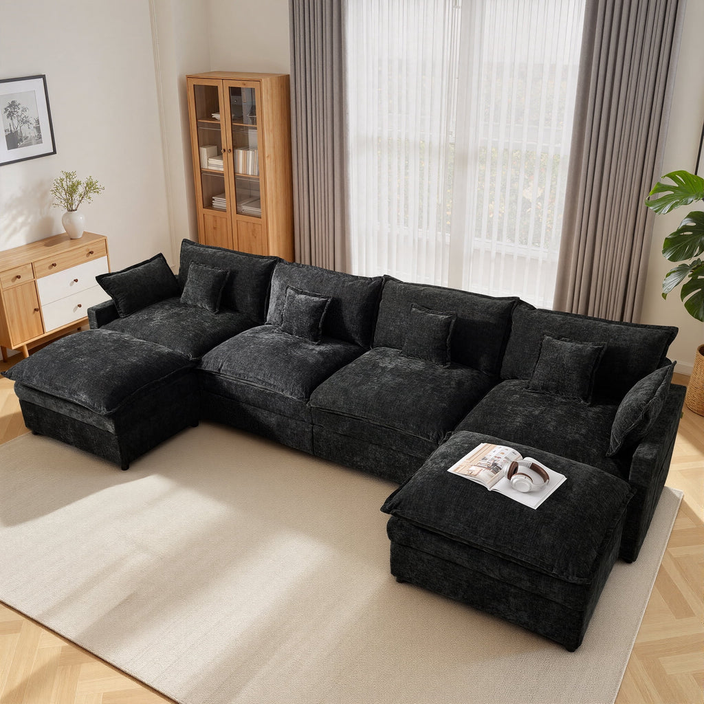 SOLIA 107.87" 4-Seat U-Shaped Cloud Modular Sectional Couch Chenille with Movable Ottoman