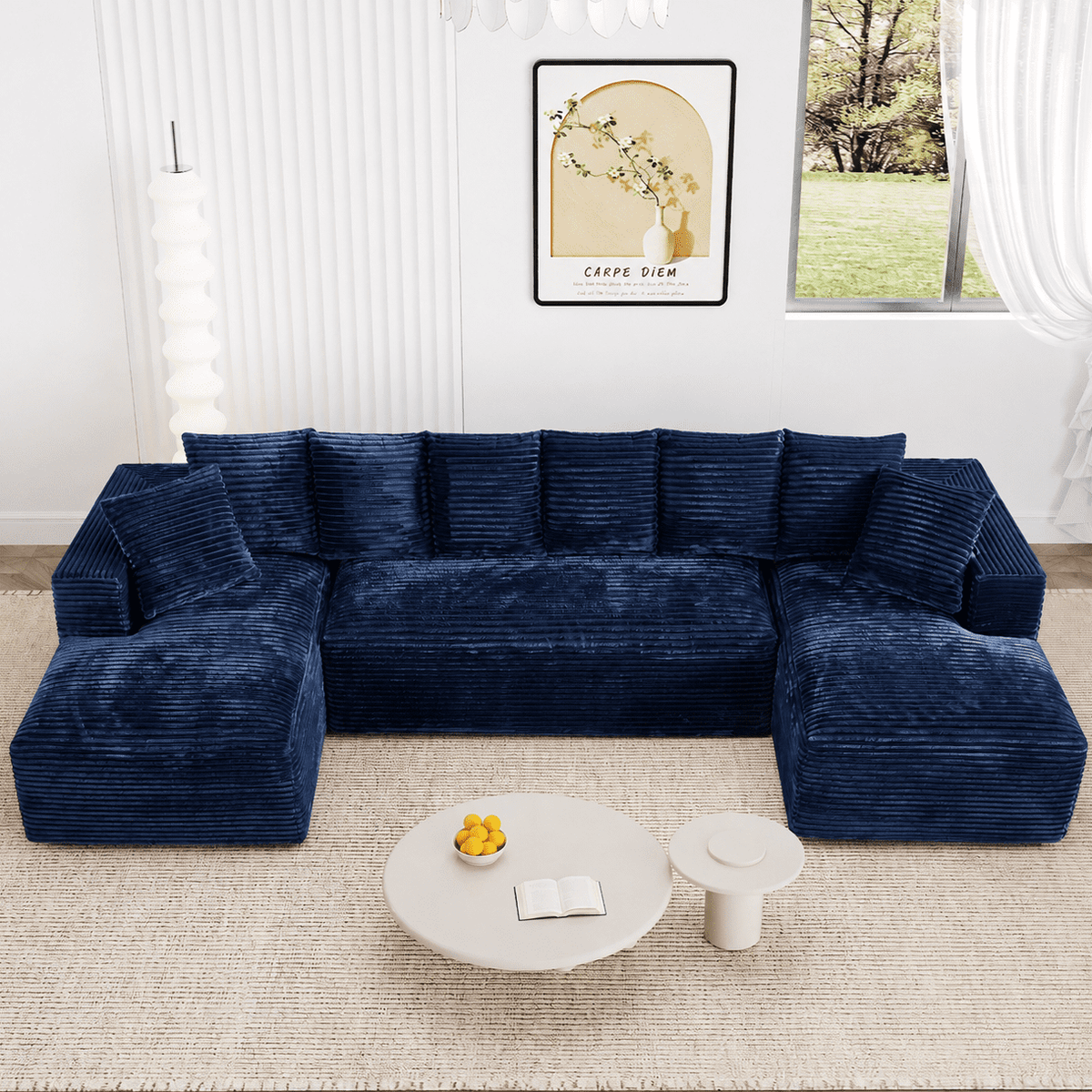 SOLIA 131" 4-Seat U-Shaped Cloud Modular Sectional Couch Corduroy with Chaise Lounge