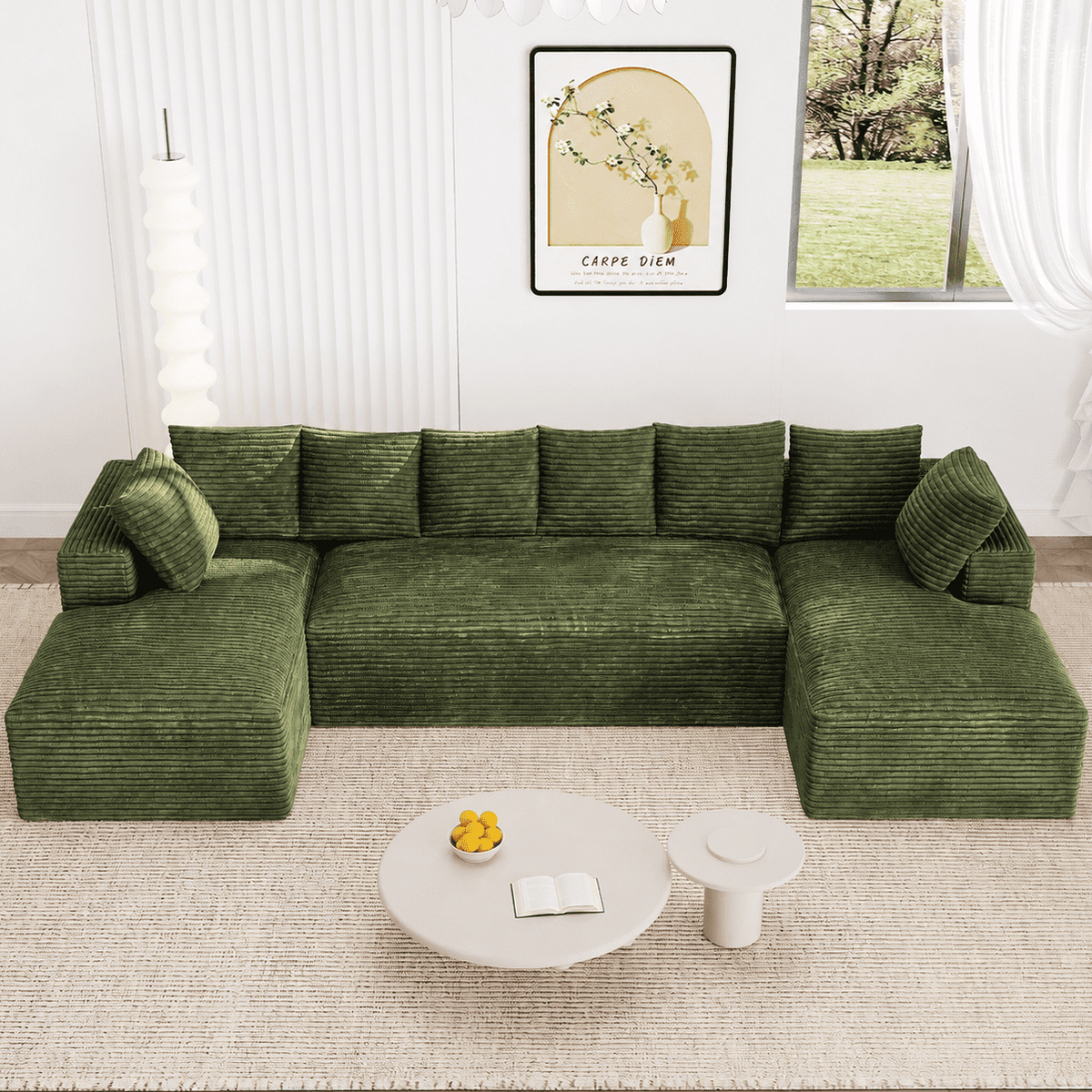 SOLIA 131" 4-Seat U-Shaped Cloud Modular Sectional Couch Corduroy with Chaise Lounge
