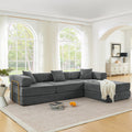  108" Modular Sectional Sofa Bed, Convertible Folding Sofa Bed, Modern Cloud Corduroy Boneless Sofa with Deep Seat, Fold-Out Futon Couch Bed for Living Room, No Assembly Required, Grey