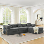  108" Modular Sectional Sofa Bed, Convertible Folding Sofa Bed, Modern Cloud Corduroy Boneless Sofa with Deep Seat, Fold-Out Futon Couch Bed for Living Room, No Assembly Required, Grey