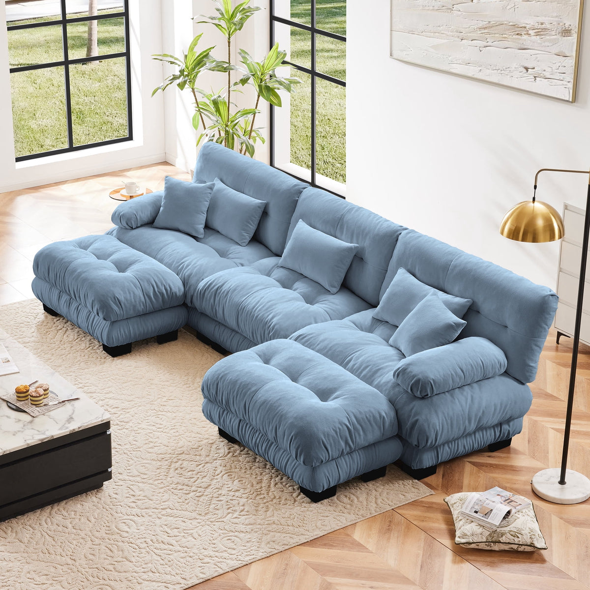 SOLIA 133.8" 3-Seat U-Shaped Cloud Modular Sectional Couch Chenille