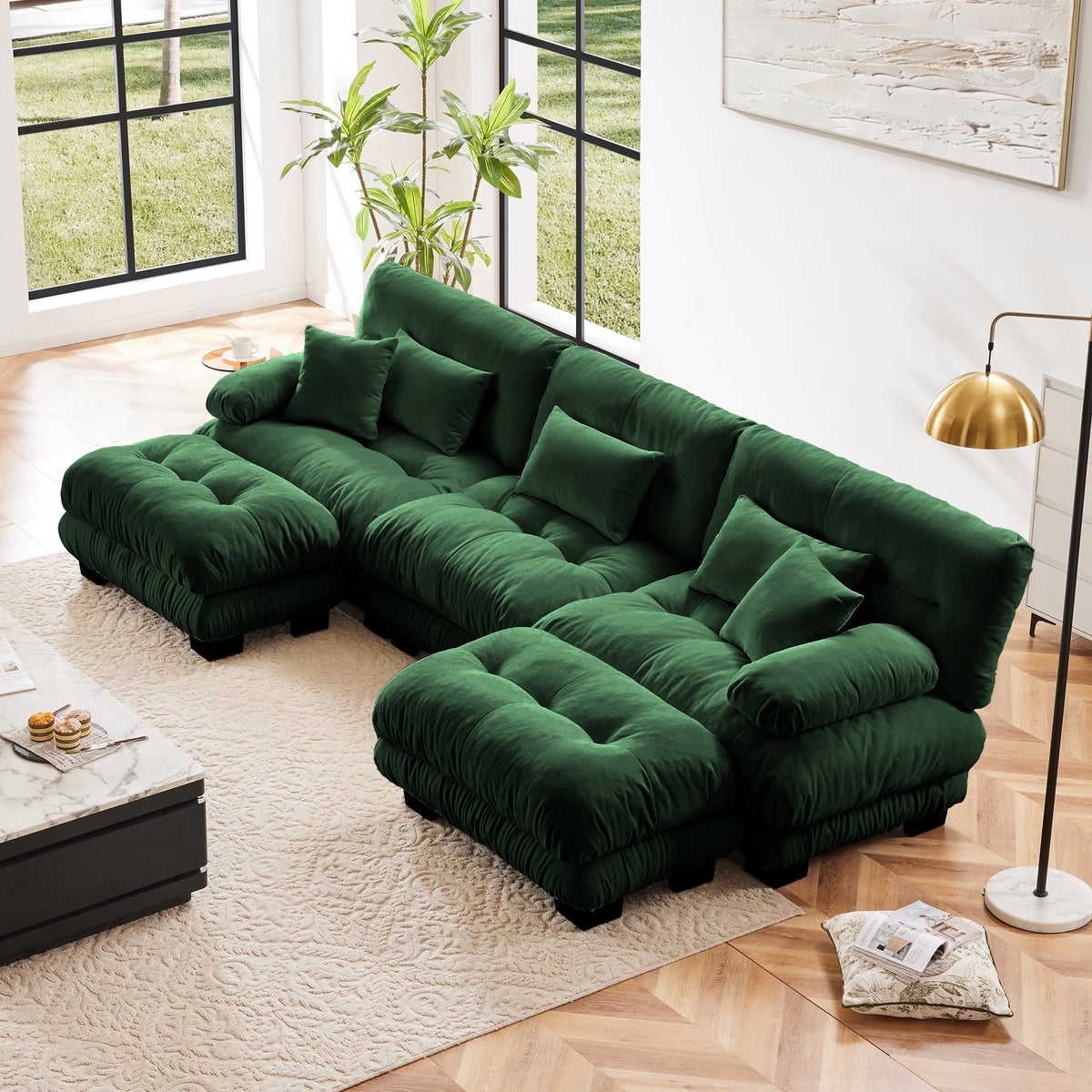 SOLIA 133.8" 3-Seat U-Shaped Cloud Modular Sectional Couch Chenille