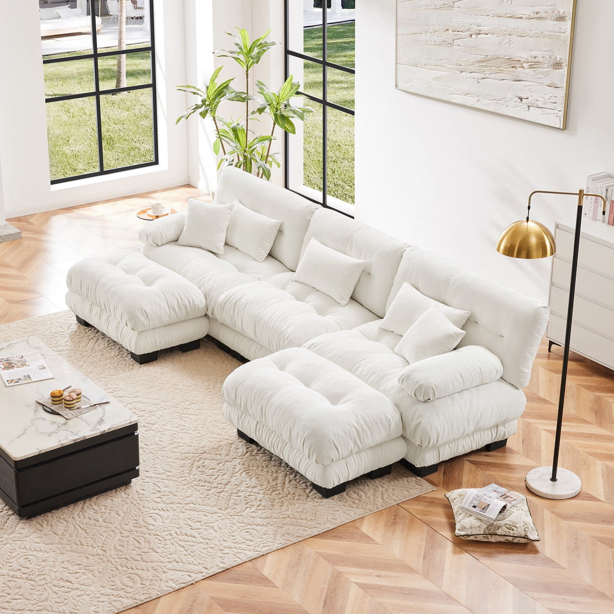 SOLIA 133.8" 3-Seat U-Shaped Cloud Modular Sectional Couch Chenille