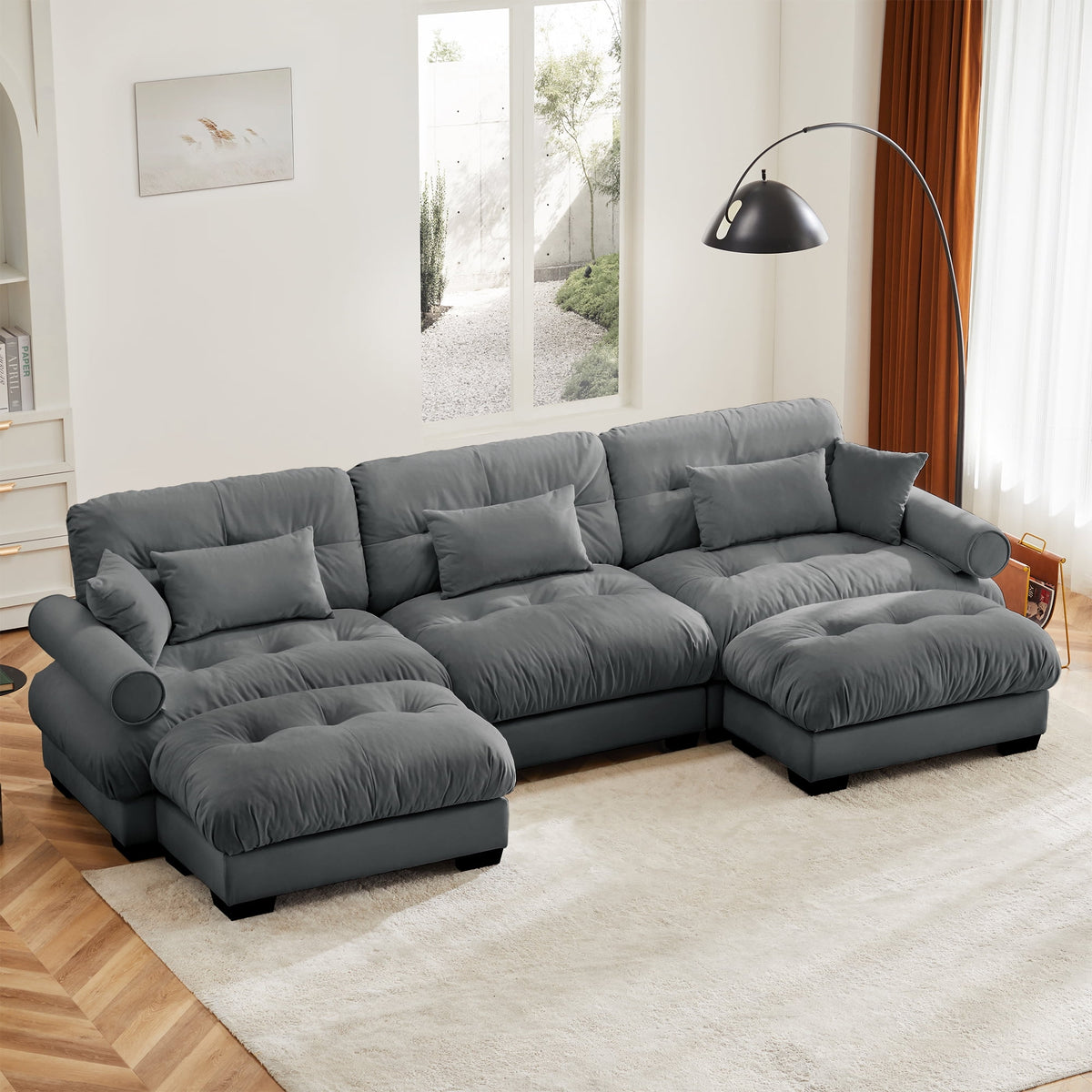 SOLIA 133.8" 3-Seat U-Shaped Cloud Modular Sectional Couch Chenille