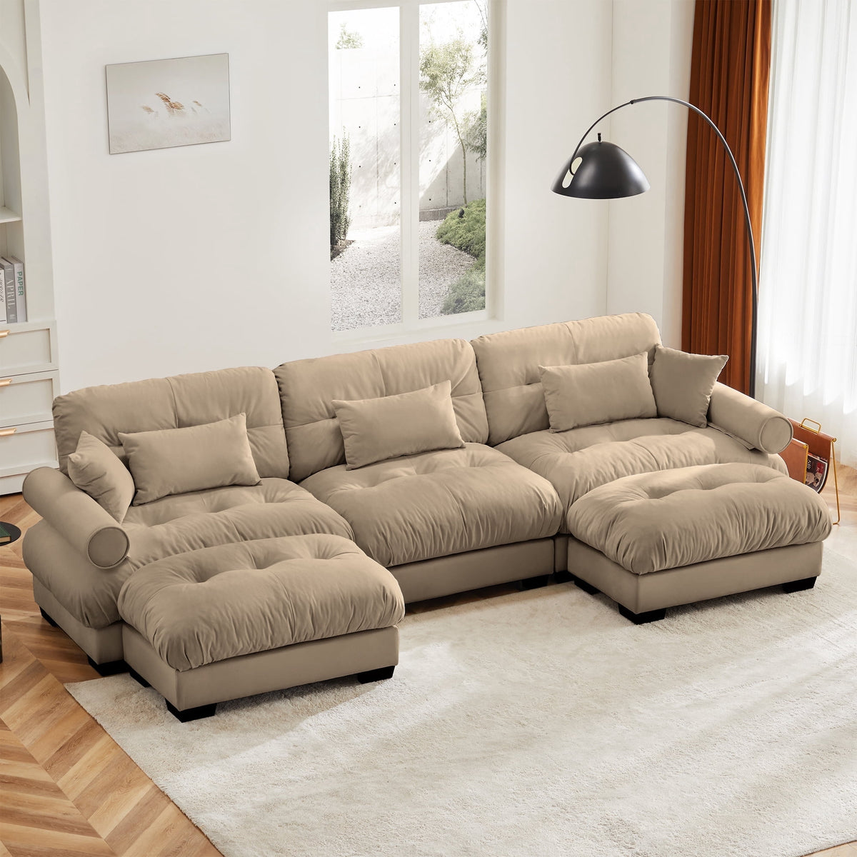 SOLIA 133.8" 3-Seat U-Shaped Cloud Modular Sectional Couch Chenille