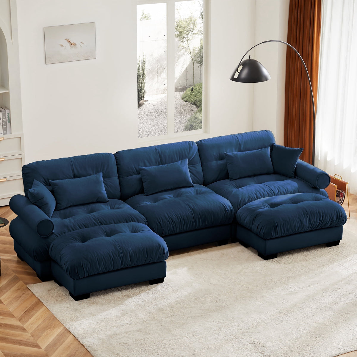 SOLIA 133.8" 3-Seat U-Shaped Cloud Modular Sectional Couch Chenille
