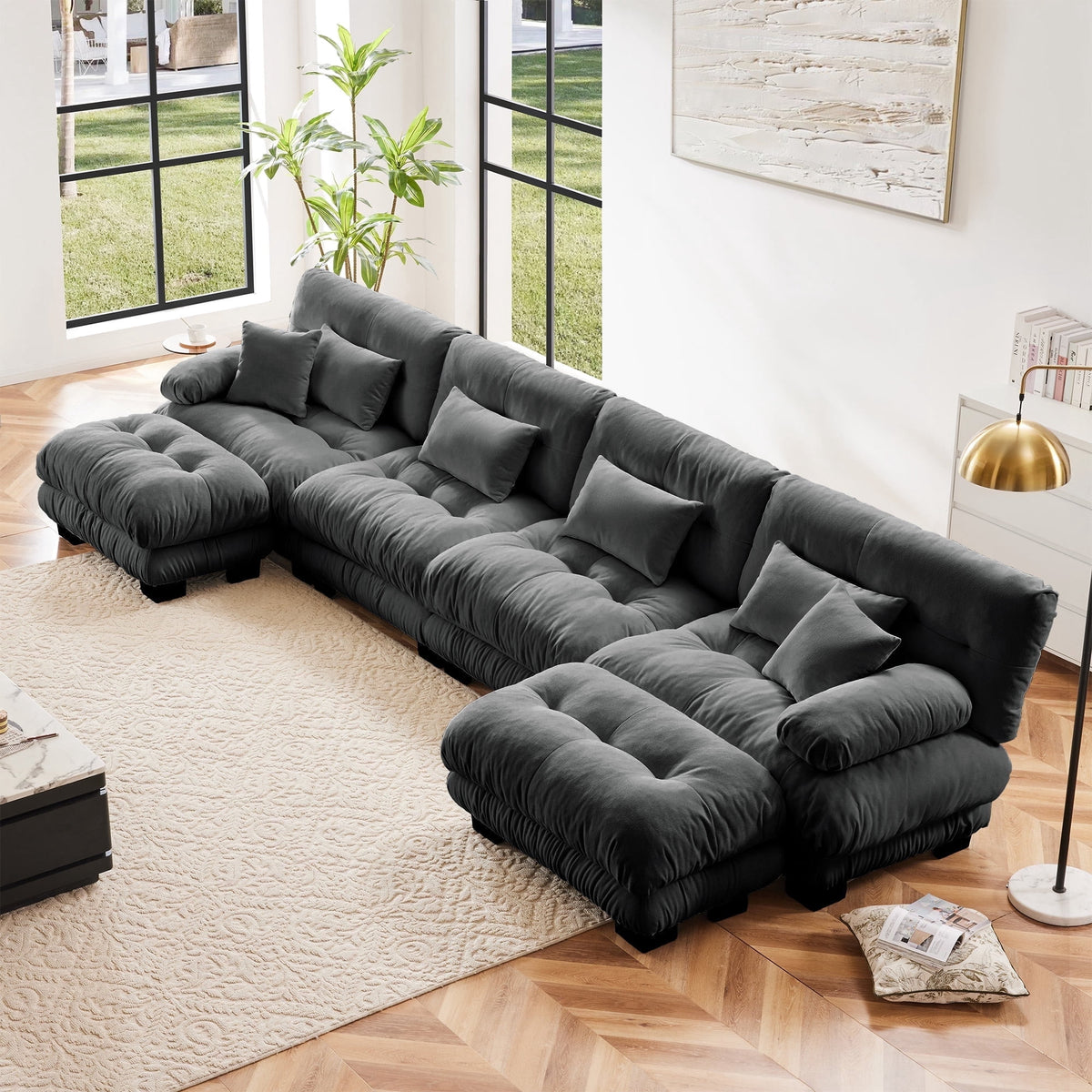 SOLIA 133.8" 3-Seat U-Shaped Cloud Modular Sectional Couch Chenille