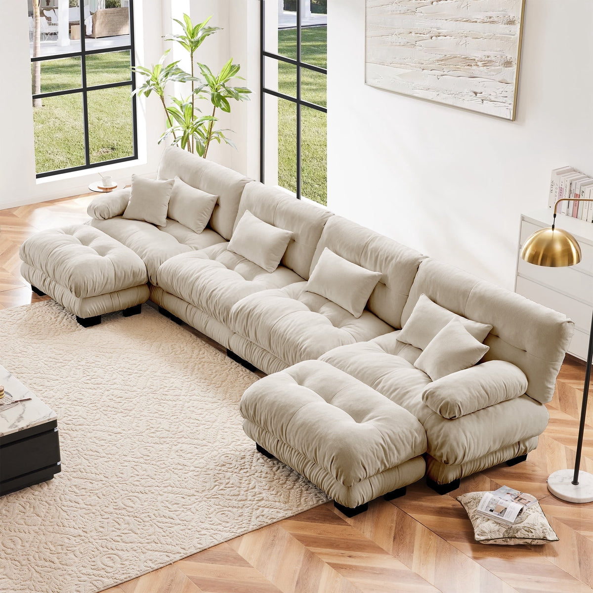 SOLIA 133.8" 3-Seat U-Shaped Cloud Modular Sectional Couch Chenille