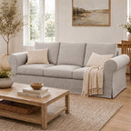 Vorthio Life 89" Farmhouse 3-Seater Sofa, Deep Seat Couch with High Back Support, Washable Removable Cover, Rolled Arms, Gray