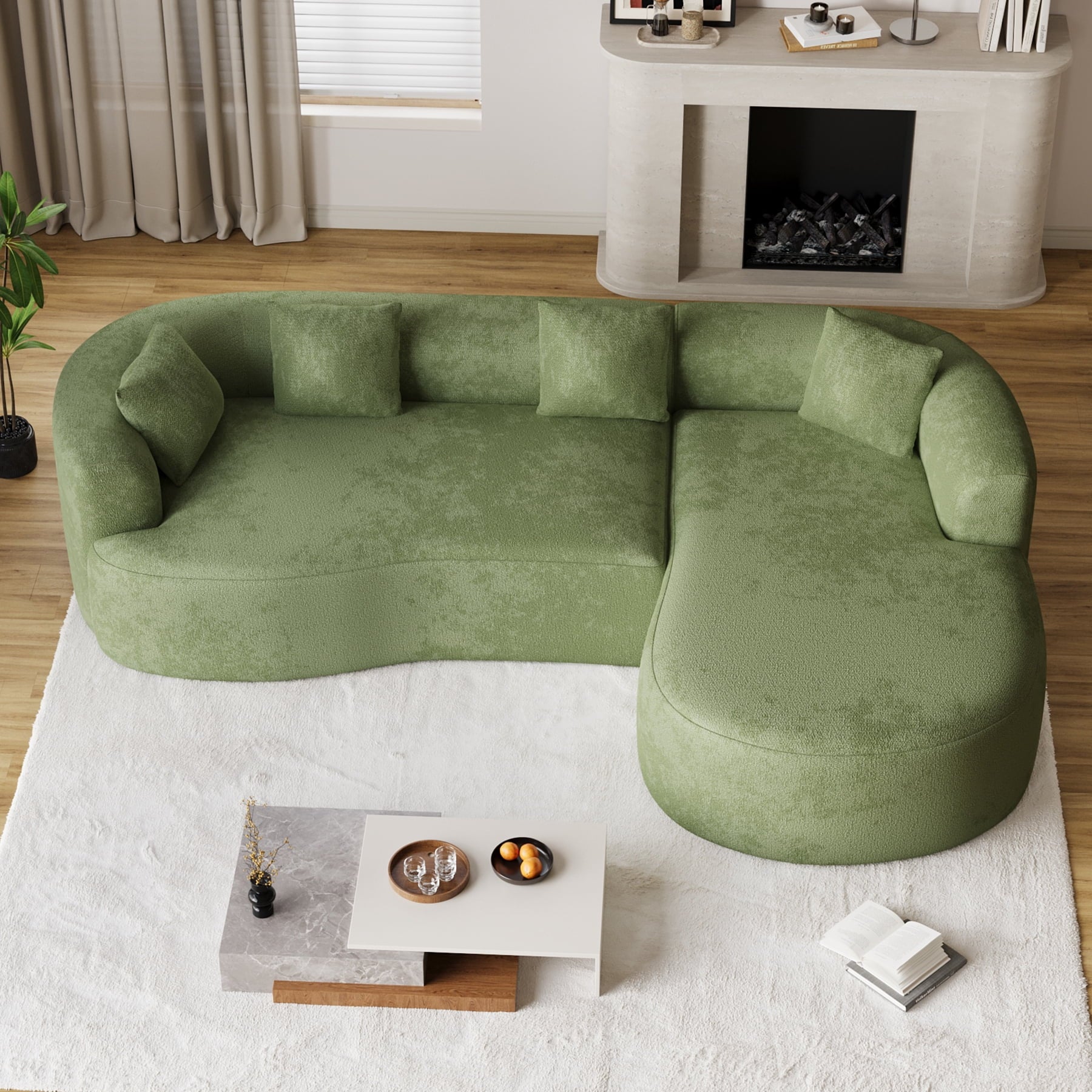 Wiilayok 110" Chenille L Shaped Sectional Sofa,Curved Sofa Couch with Right Chaise,Cloud Compression Deep Seat Sofa Couches for Living Room,No Assembly,Green