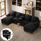 SOLIA 133" U-Shaped Cloud Modular Sectional Couch Chenille with USB Charging & Cup Holders