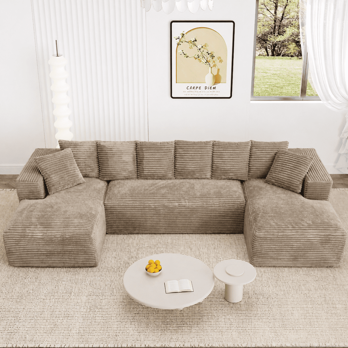 Wiilayok 131" U Shaped Sectional Sofa with Deep Seat Chaise,Corduroy Modular Cloud Sofa Couch for Living Room,4 Seat,Light Camel