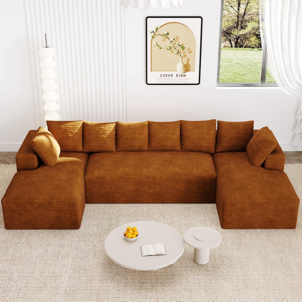 SOLIA 131" 4-Seat U-Shaped Cloud Modular Sectional Couch Corduroy with Chaise Lounge