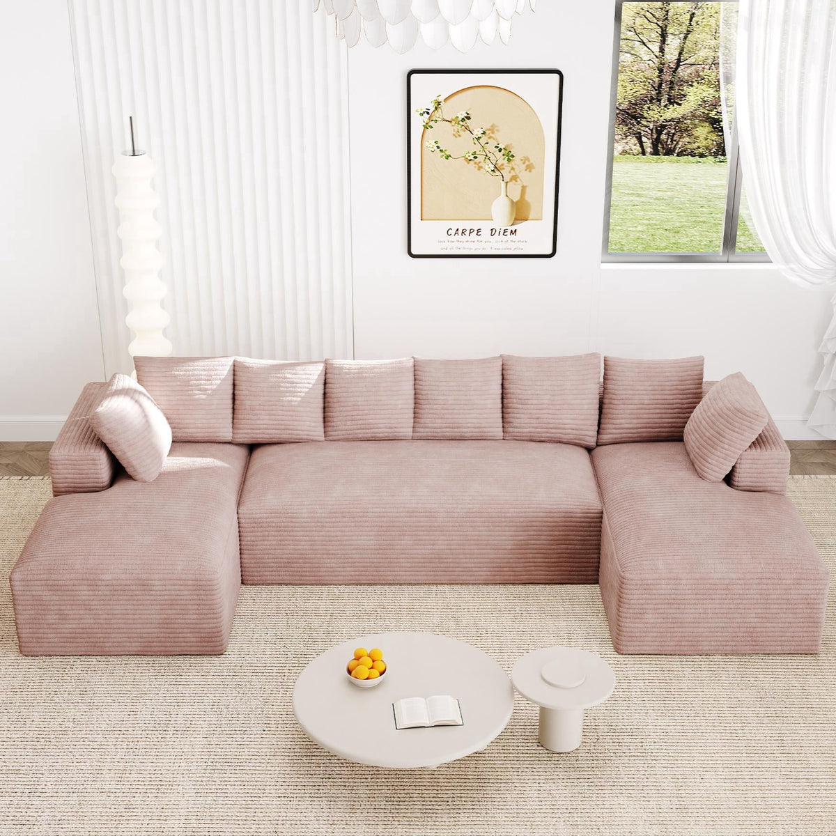 SOLIA 131" 4-Seat U-Shaped Cloud Modular Sectional Couch Corduroy with Chaise Lounge