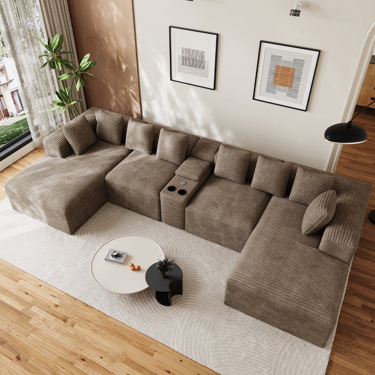 SOLIA 131" 4-Seat U-Shaped Cloud Modular Sectional Couch Corduroy with Chaise Lounge