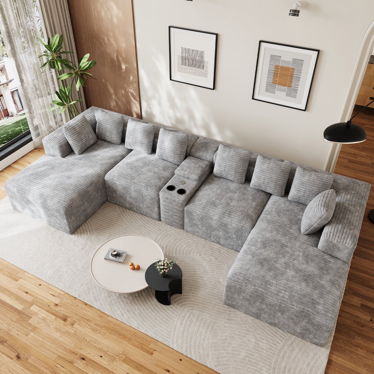 SOLIA 131" 4-Seat U-Shaped Cloud Modular Sectional Couch Corduroy with Chaise Lounge