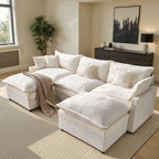 XIZZI 107.9" Modular Sectional Sofa with Double Ottomans, Deep Seat Cloud Couch with Chenille Fabric, Dual Thick Cushions and Solid Wood Frame for Living Room-Beige