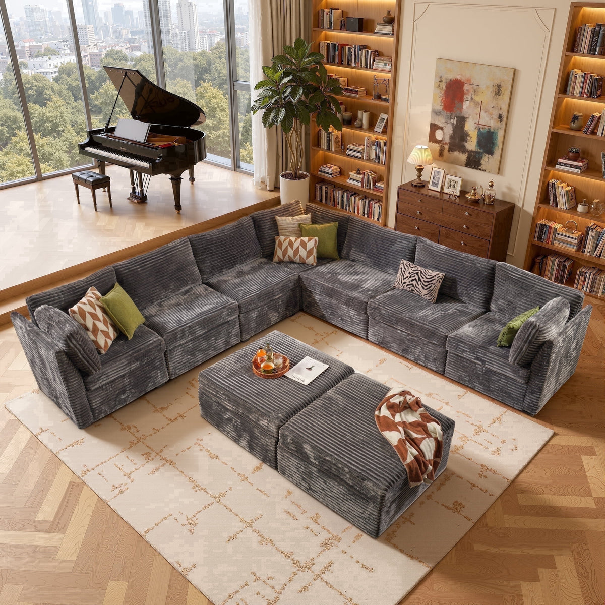 XIZZI 127.5" Modular Sectional Sofa,9-piece Oversized Cloud Couch with Deep Seat,U-Shaped Modern Sectional Couches with Removable Ottoman for Living Room,Gray