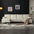 Zimtown Convertible Sectional Sofa,U Shaped Couch with Double Reversible Chaise, Chenille Fabric Fabric Sectional Couch with Metal Feet Beige